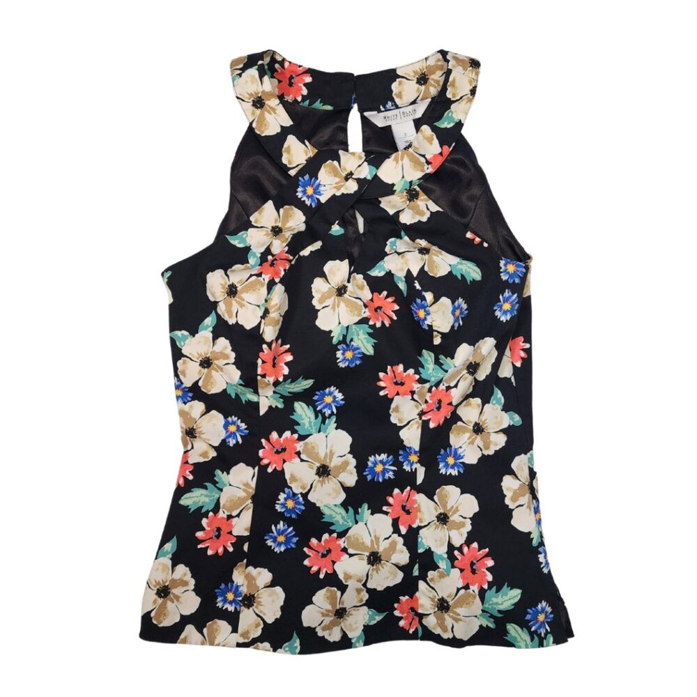 White House Black Market Women's Floral Sleeveless Halter Blouse, Size 2